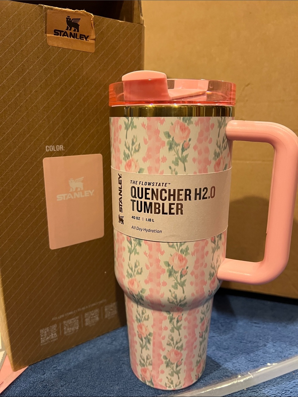 Stanley Pink Floral Quencher H2.0 Tumbler with Handle